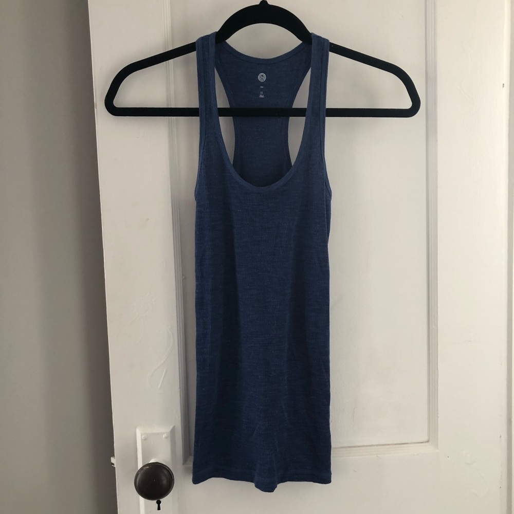 Junior’s blue ribbed racerback tank top